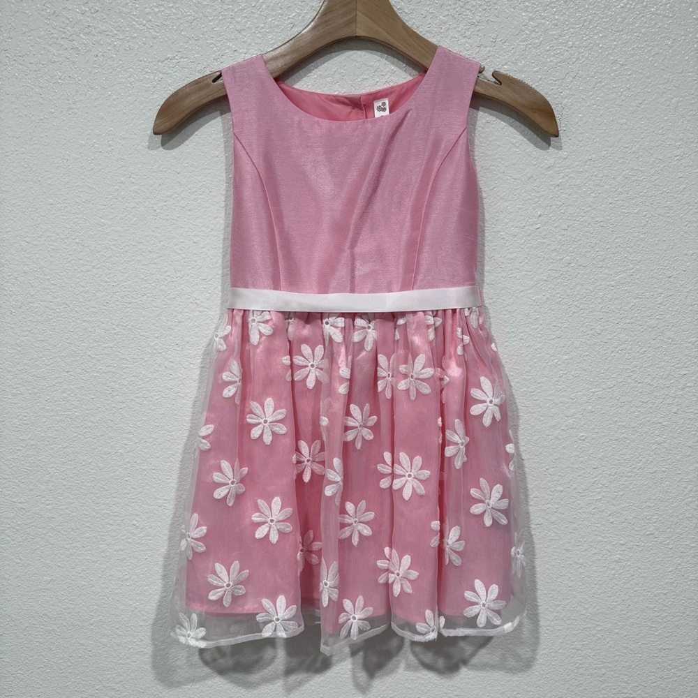 Kids Cherokee Girls Pink White Daisy Floral Mesh Ribbon Formal Party Dress S 6